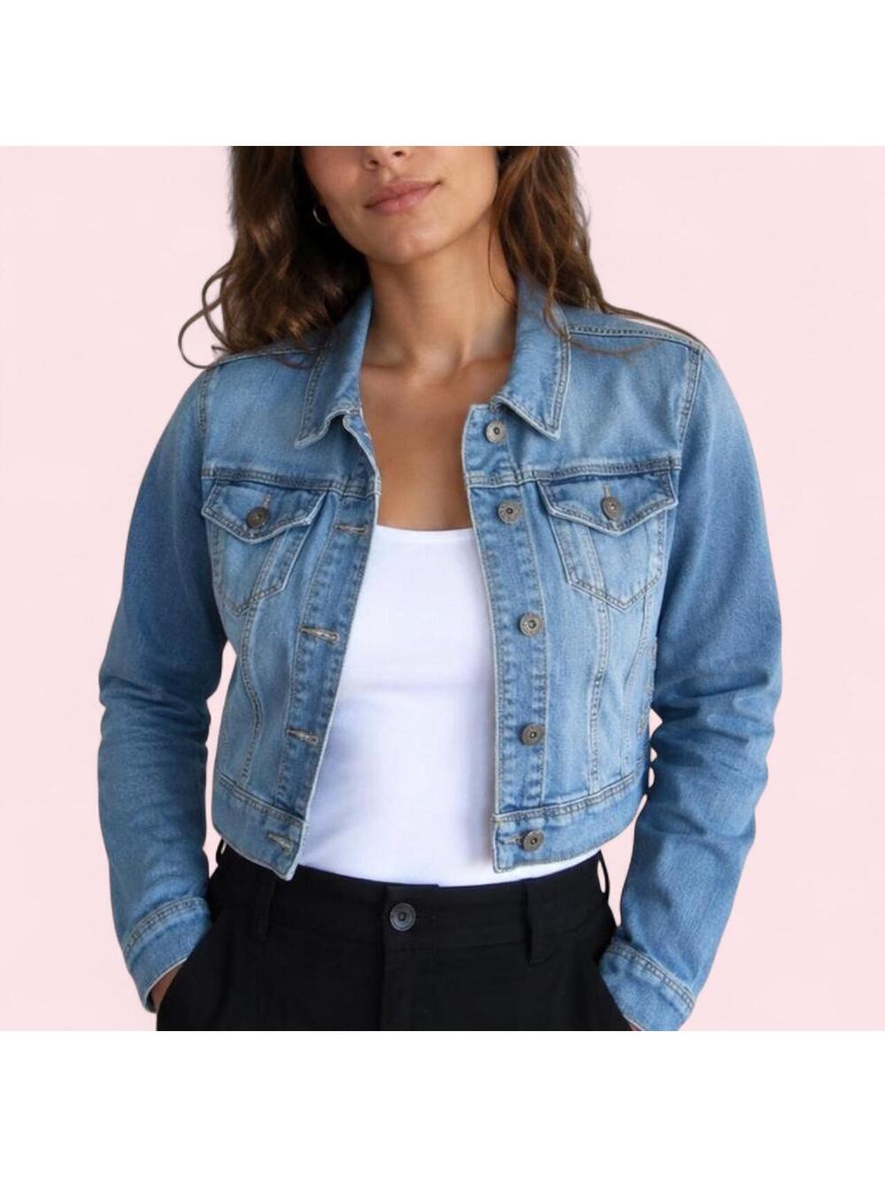 Y2K Dollhouse Cropped Light Wash Denim Jean Jacket Size Large